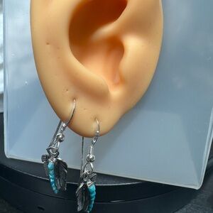 925 Sterling Silver Turquoise Feather Earrings